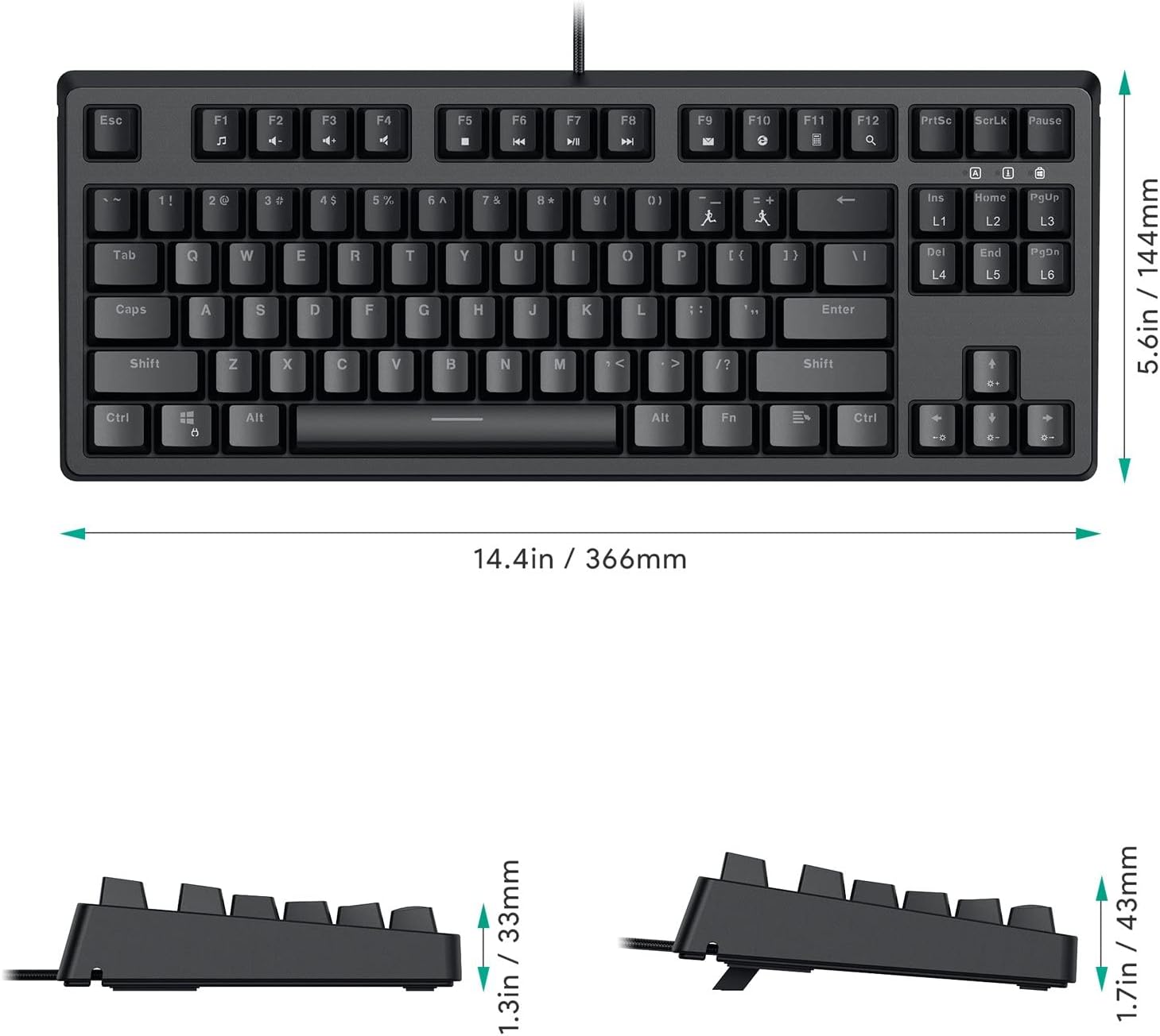 Aukey KM-G14 RGB Mechanical RED Switches TKL Gaming Keyboard - Black ...