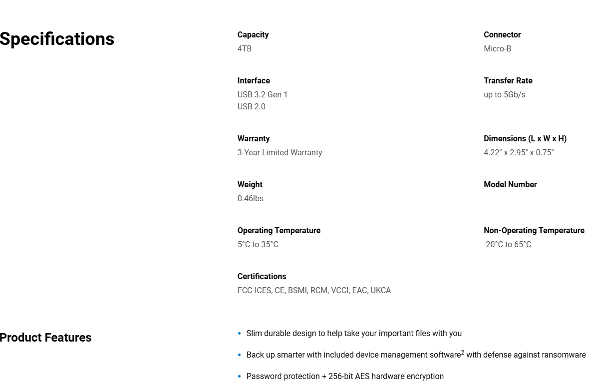 WD MY PASSPORT SPECS