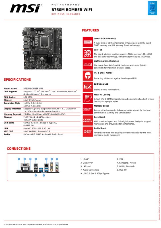 MSI B760M BOMBER WIFI