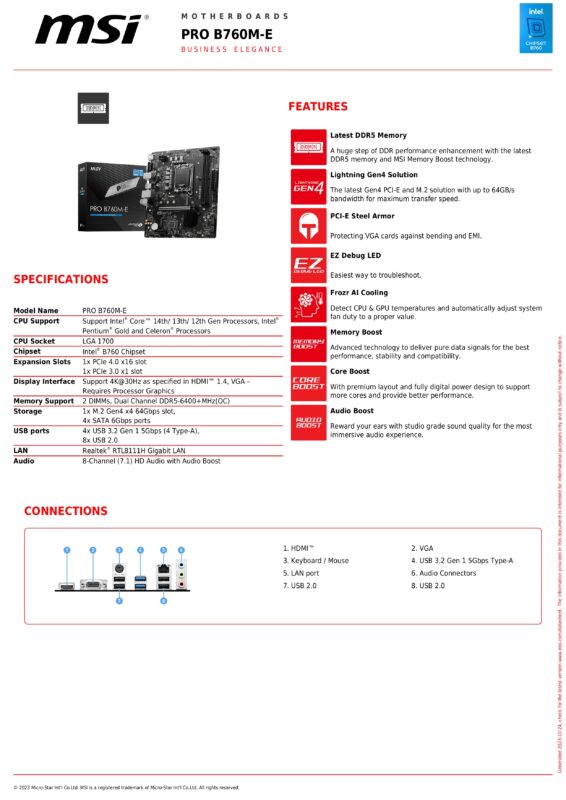 MSI PRO B760M-E DDR5