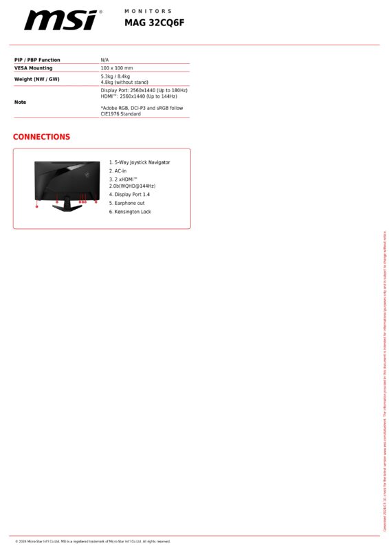 MSI MAG 32CQ6F SPECS