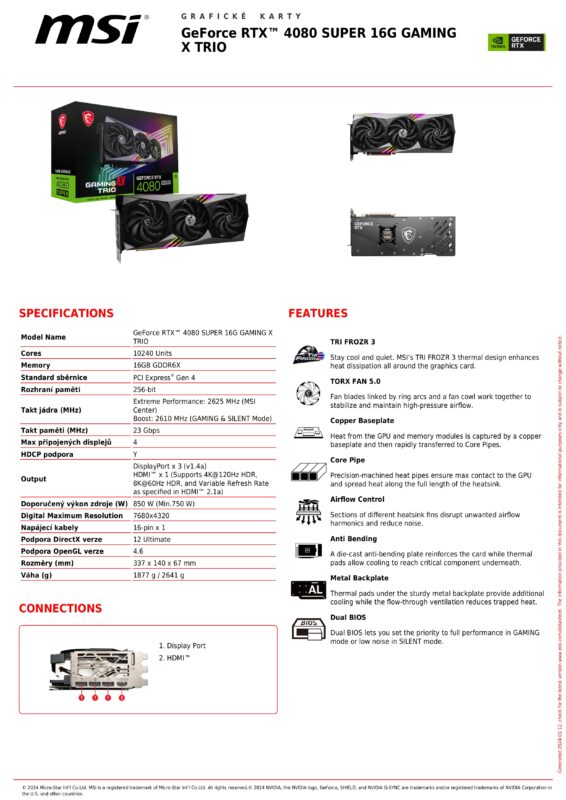 MSI RTX 4080 SUPER GAMING X TRIO SPECS