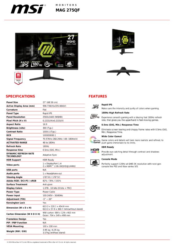 MSI MAG 275QF