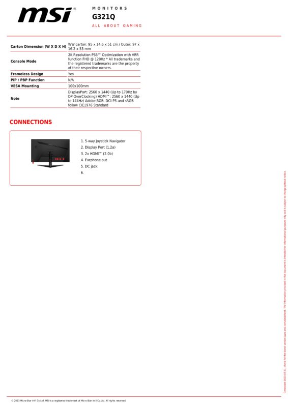 MSI G321Q SPECS