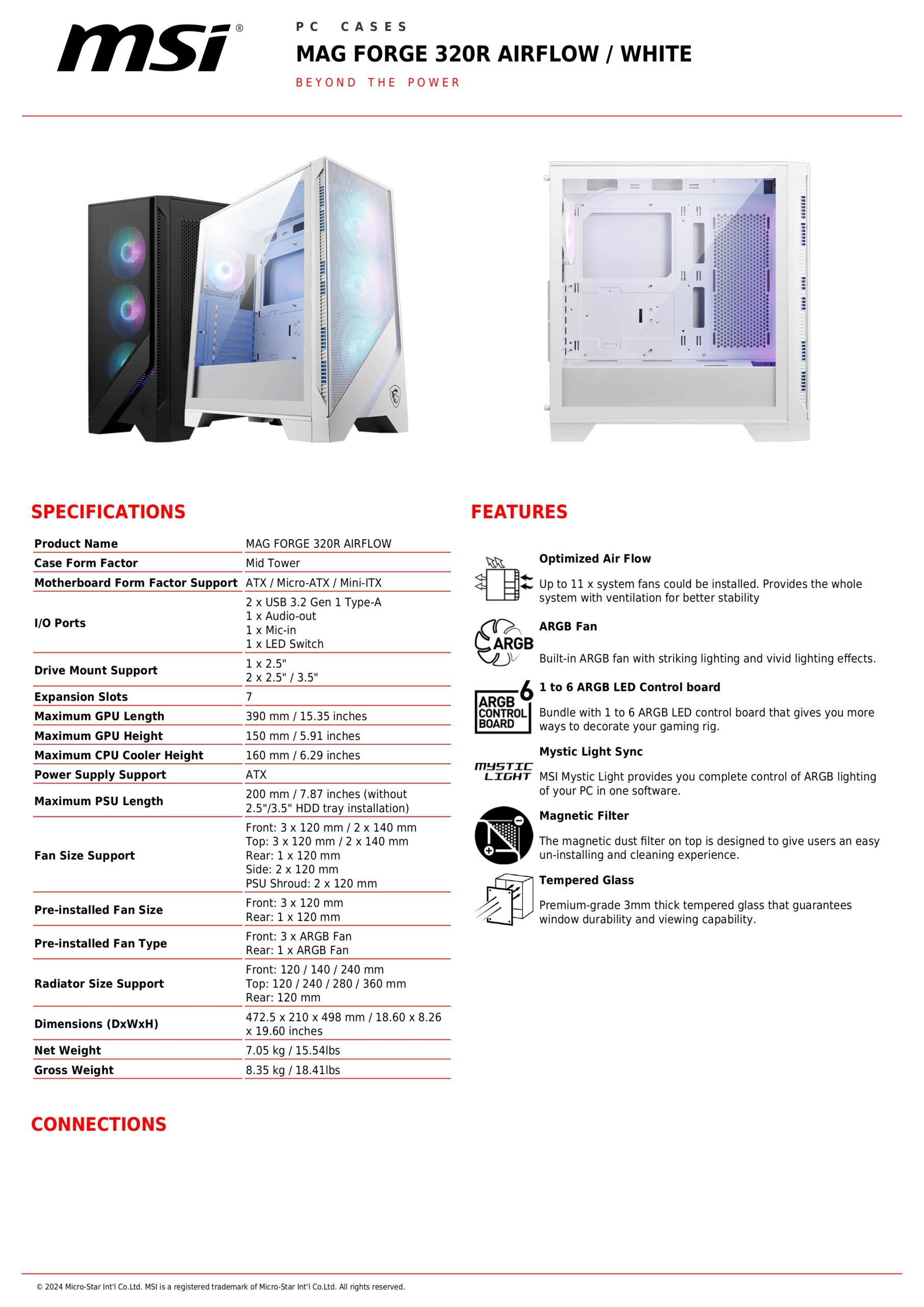 MSI MAG FORGE 320R AIRFLOW ATX Gaming Case | Black | White
