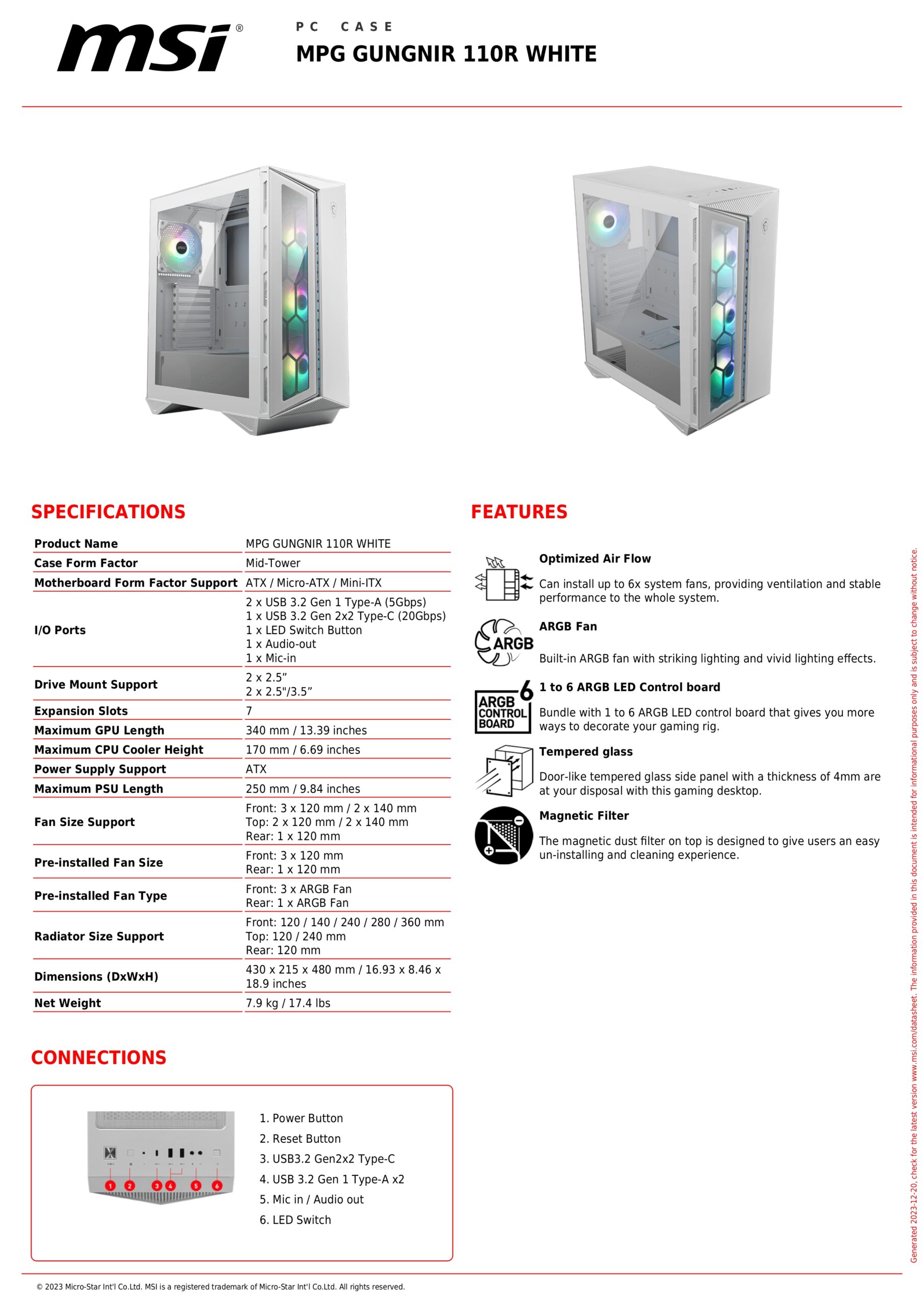 MSI MPG GUNGNIR 110R WHITE