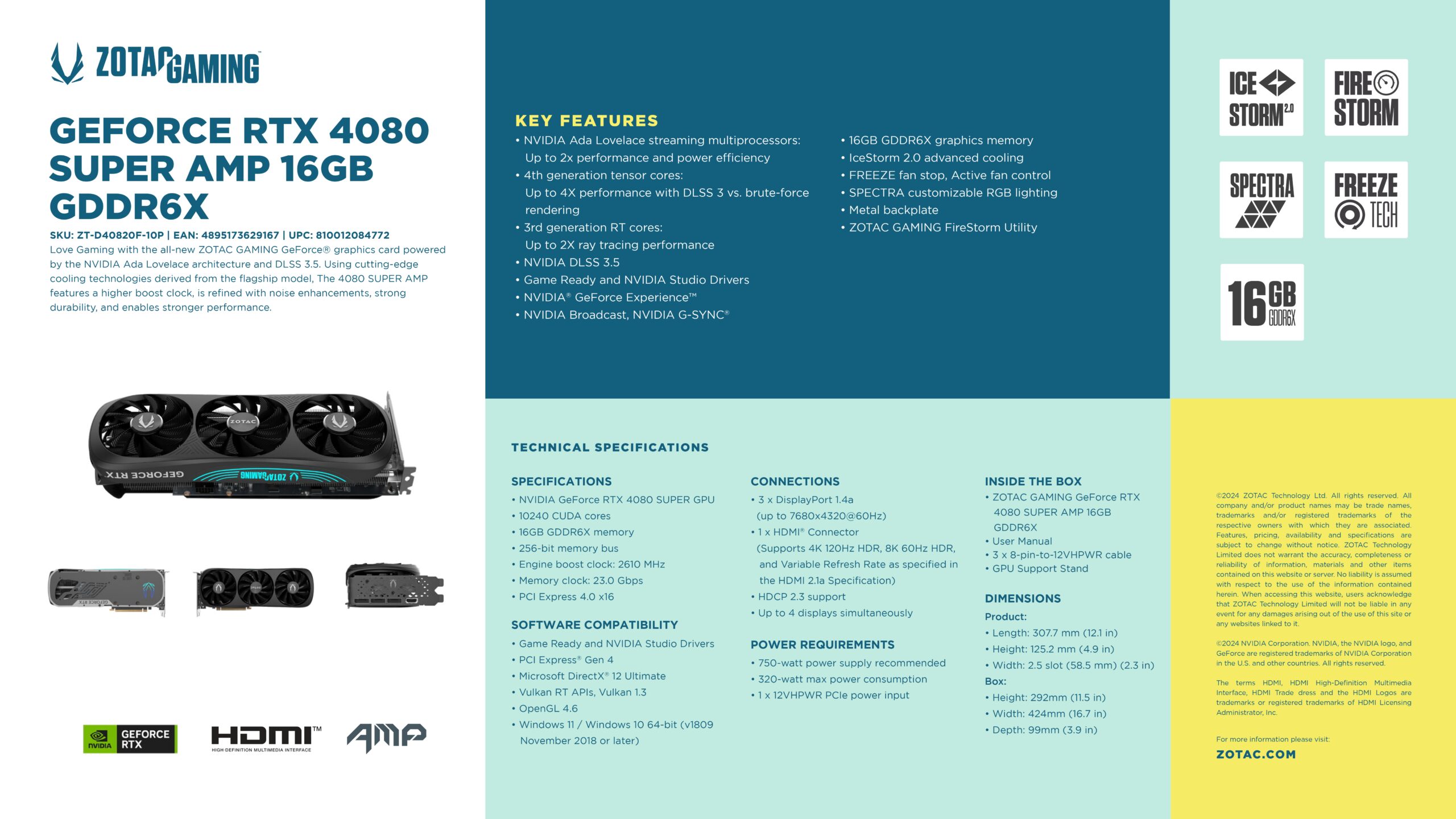 ZOTAC RTX 4080 SUPER AMP SPECS