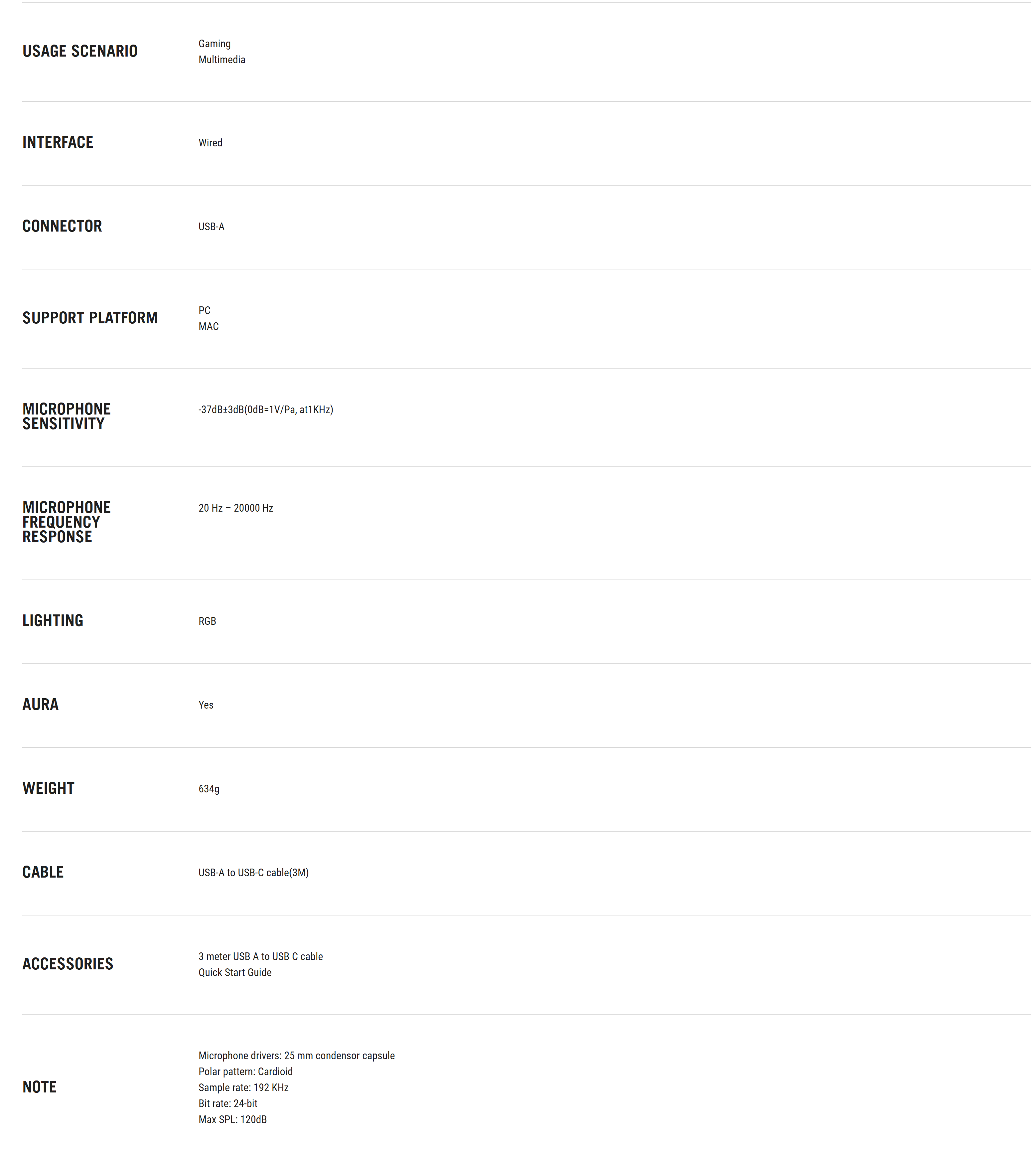 ASUS ROG CARNYX SPECS