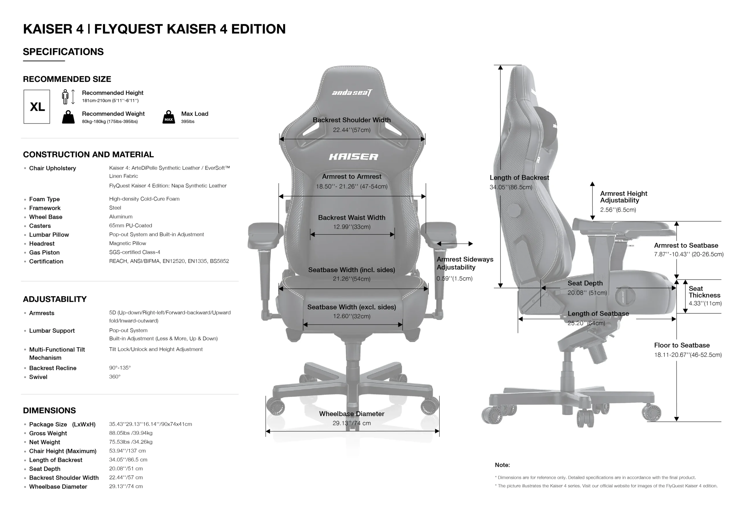 AndaSeat Kaiser 4 XL Specs