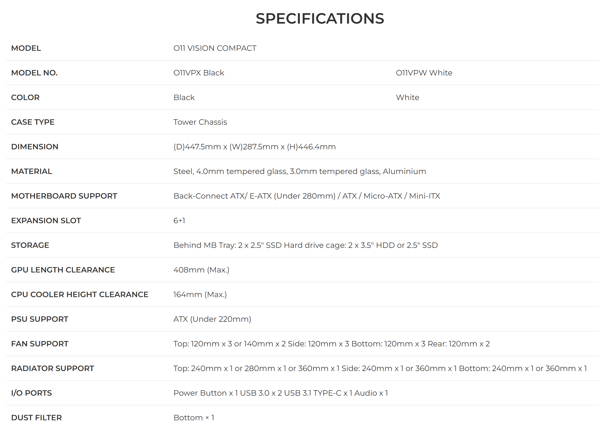 LIAN LI O11 VISION COMPACT SPECS