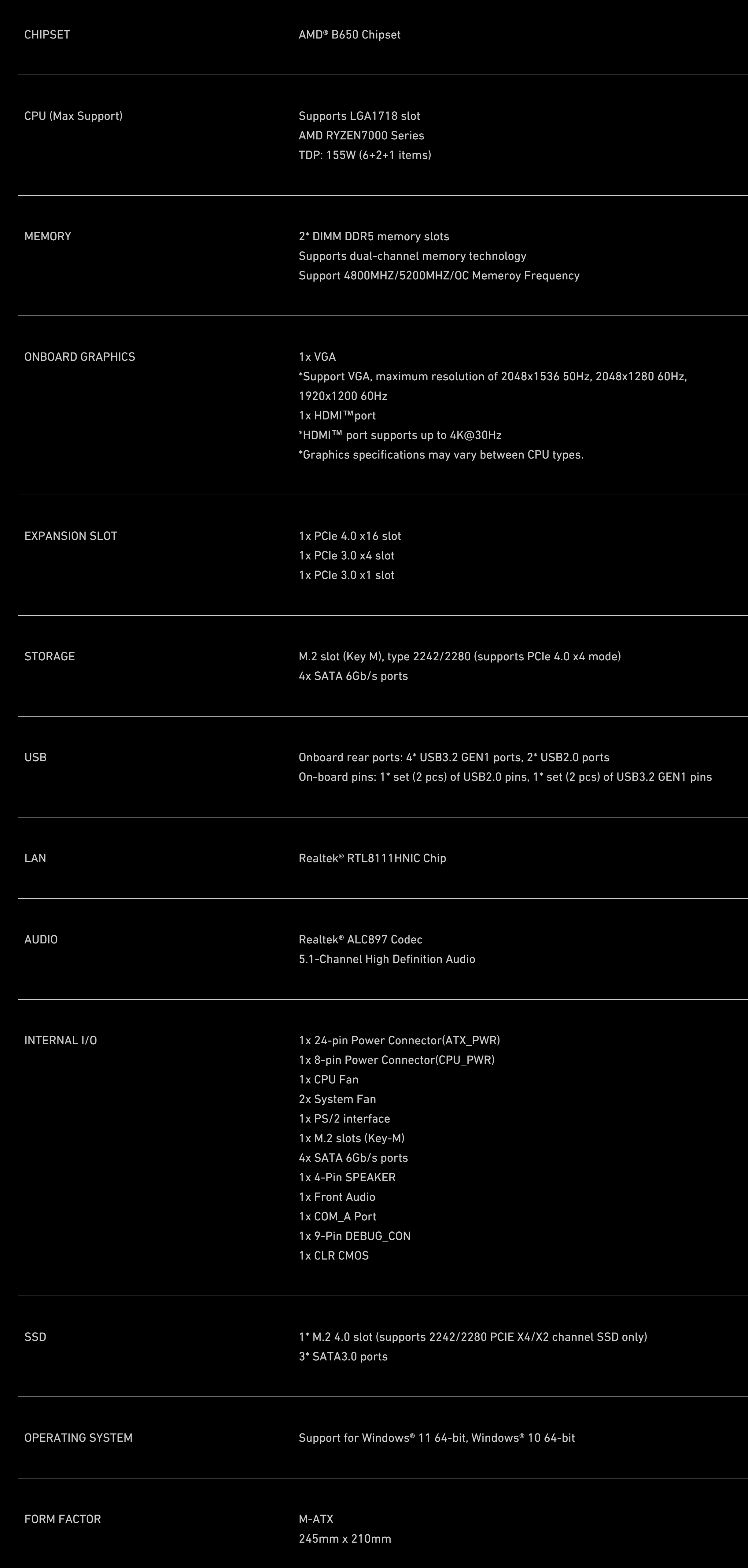 MAXSUN CHALLENGER B650M WIFI SPECS