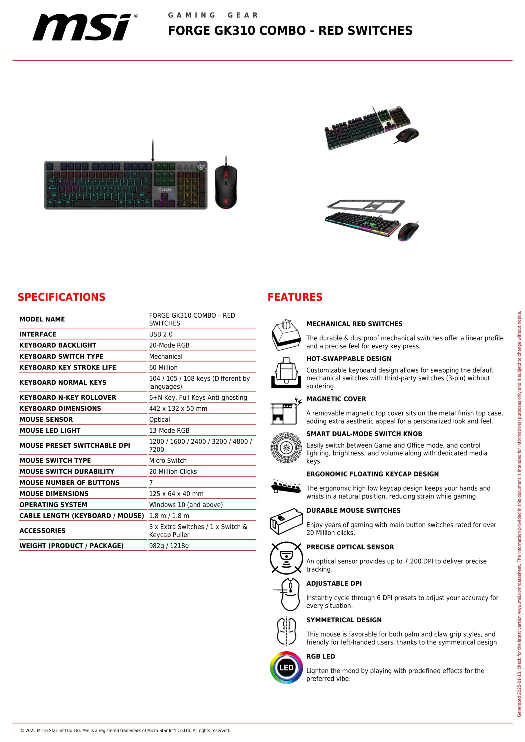 MSI FORGE GK310 SPECS
