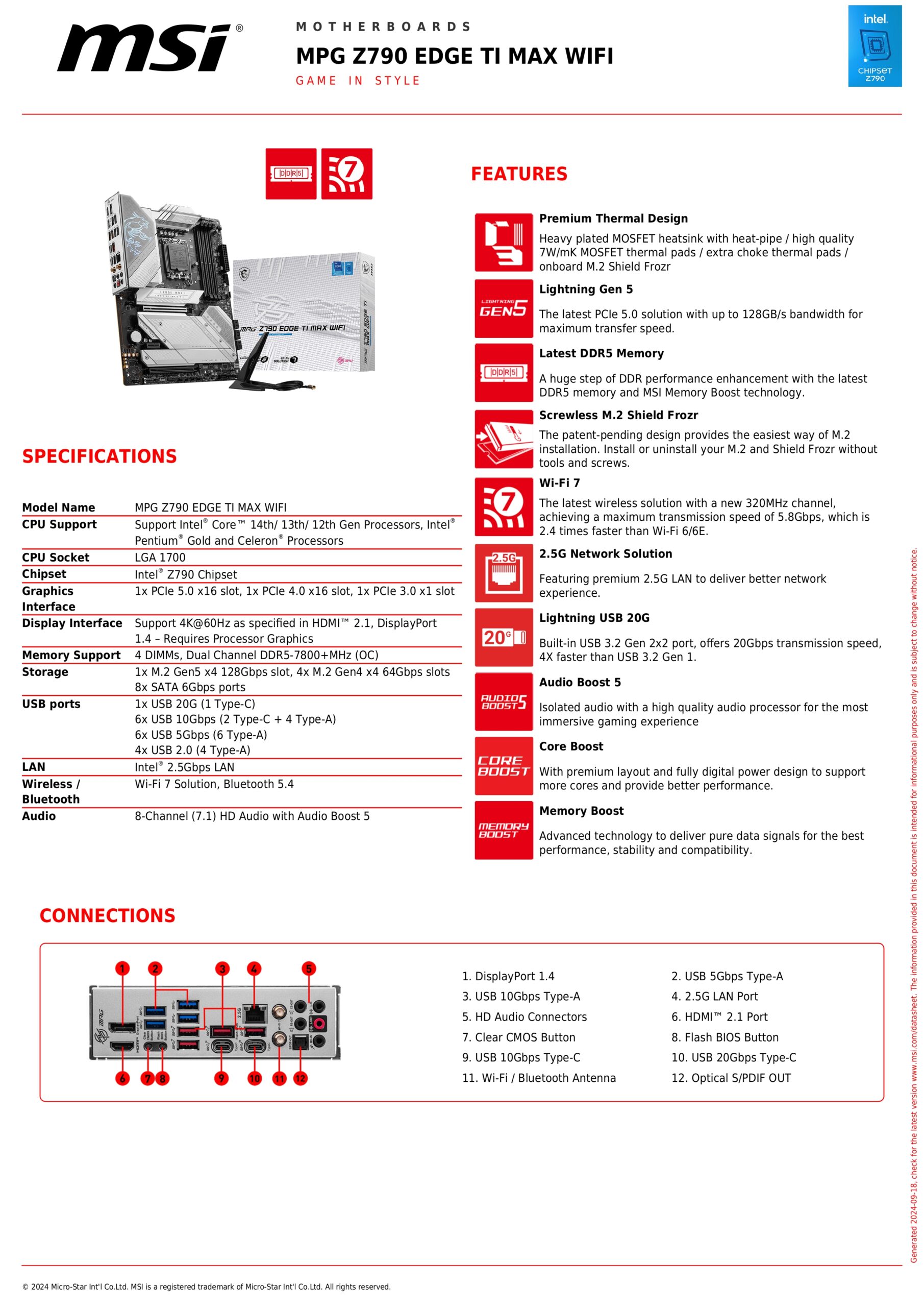 MSI MPG Z790 EDGE TI MAX WIFI SPECS