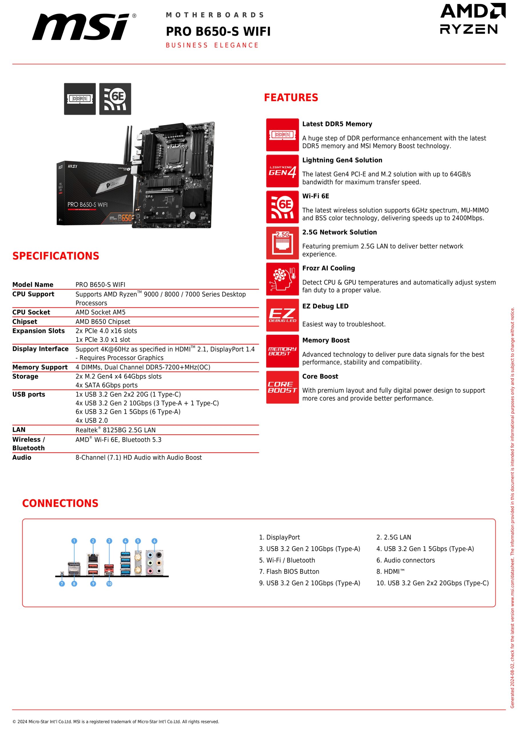 MSI B650-S WIFI SPECS