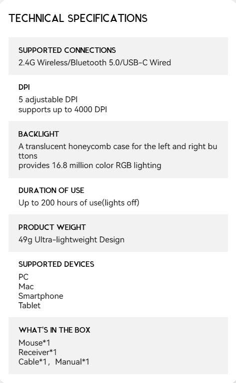 ATTACK SHARK X5 SPECS