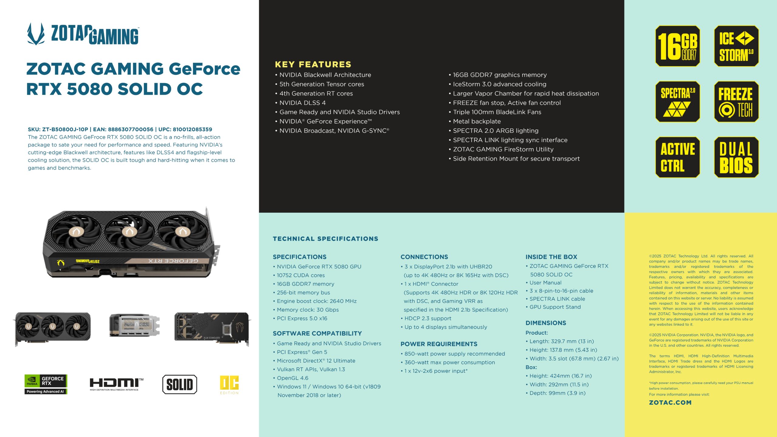 ZOTAC RTX 5080 SOLID OC SPECS