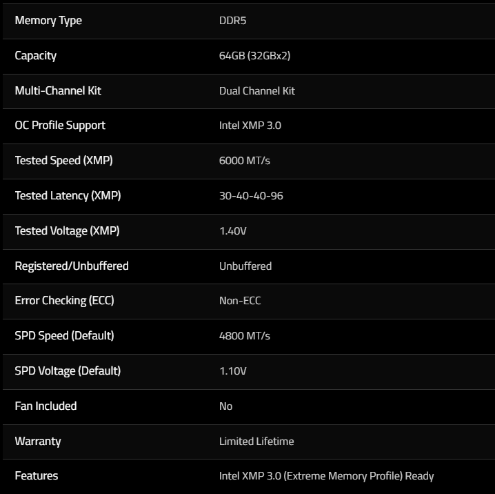 G.SKILL RIPJAWS S5 6000 MHZ CL30 SPECS