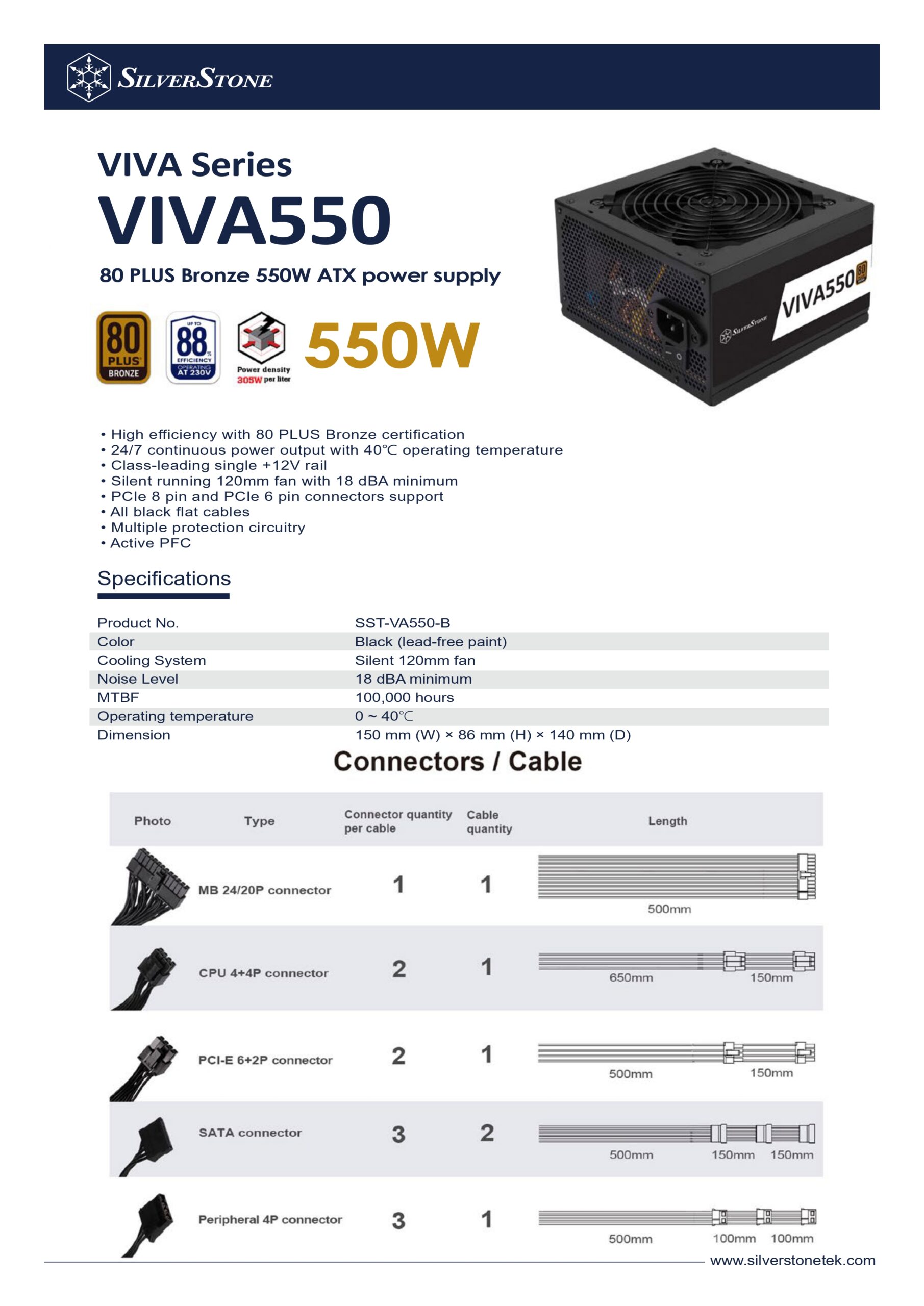 SILVERSTONE VIVA 550 BRONZE SPECS
