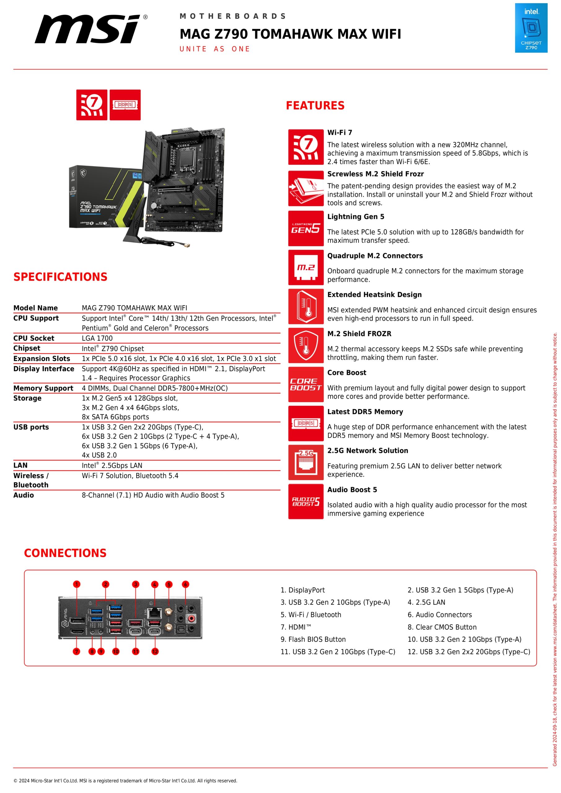 MSI MAG Z790 TOMAHAWK MAX WIFI SPECS