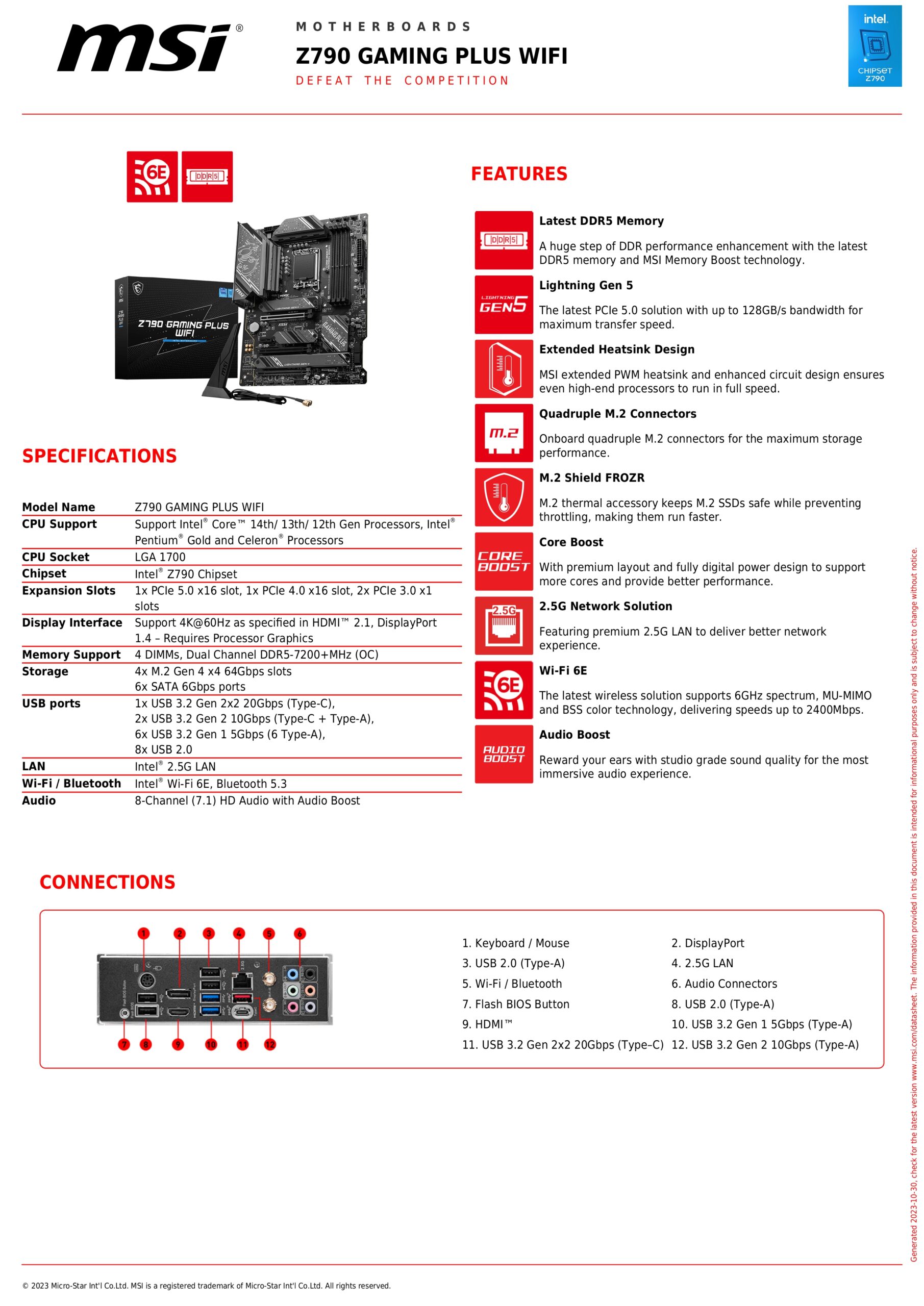 MSI Z790 GAMING PLUS WIFI SPECS