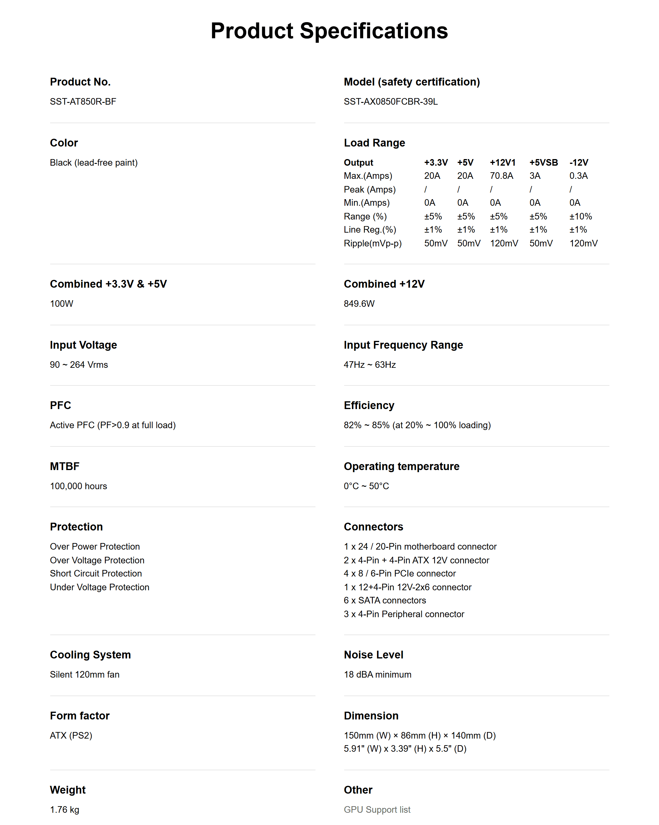 SILVERSTONE ATTIS 850R BRONZE SPECS