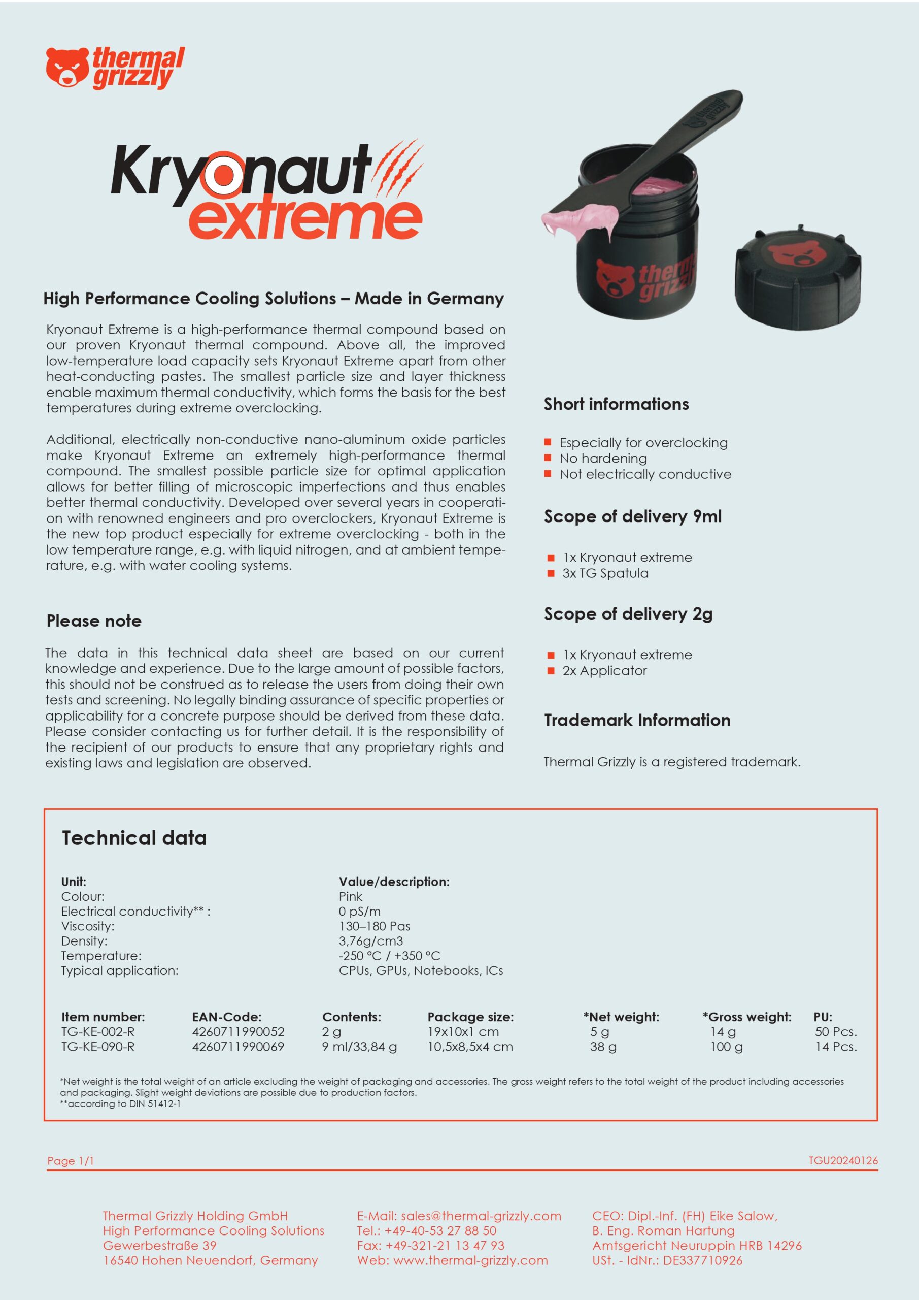 THERMAL GRIZZLY KRYNONAUT EXTREME SPECS