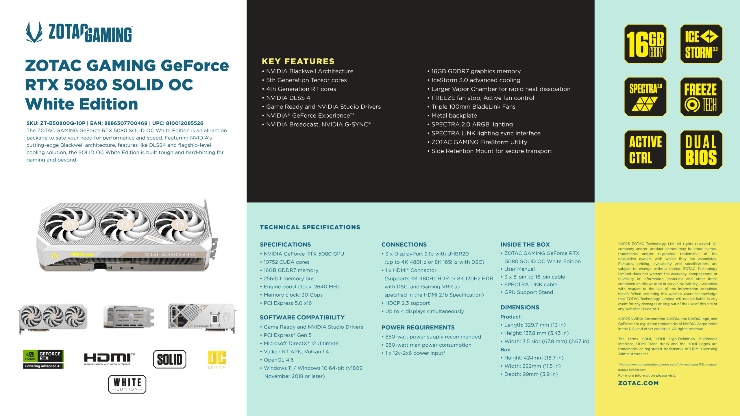 ZOTAC RTX 5080 SOLID OC WHITE SPECS