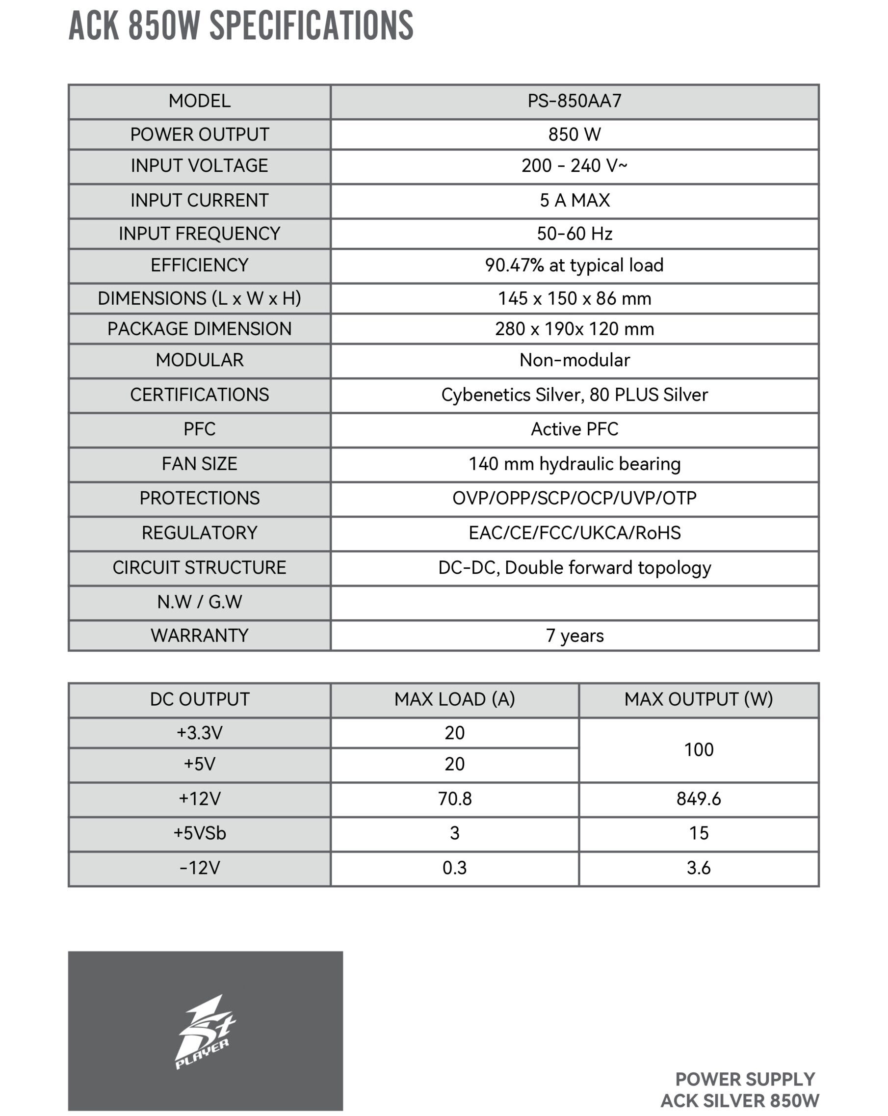 1ST PLAYER ACK SILVER SPECS