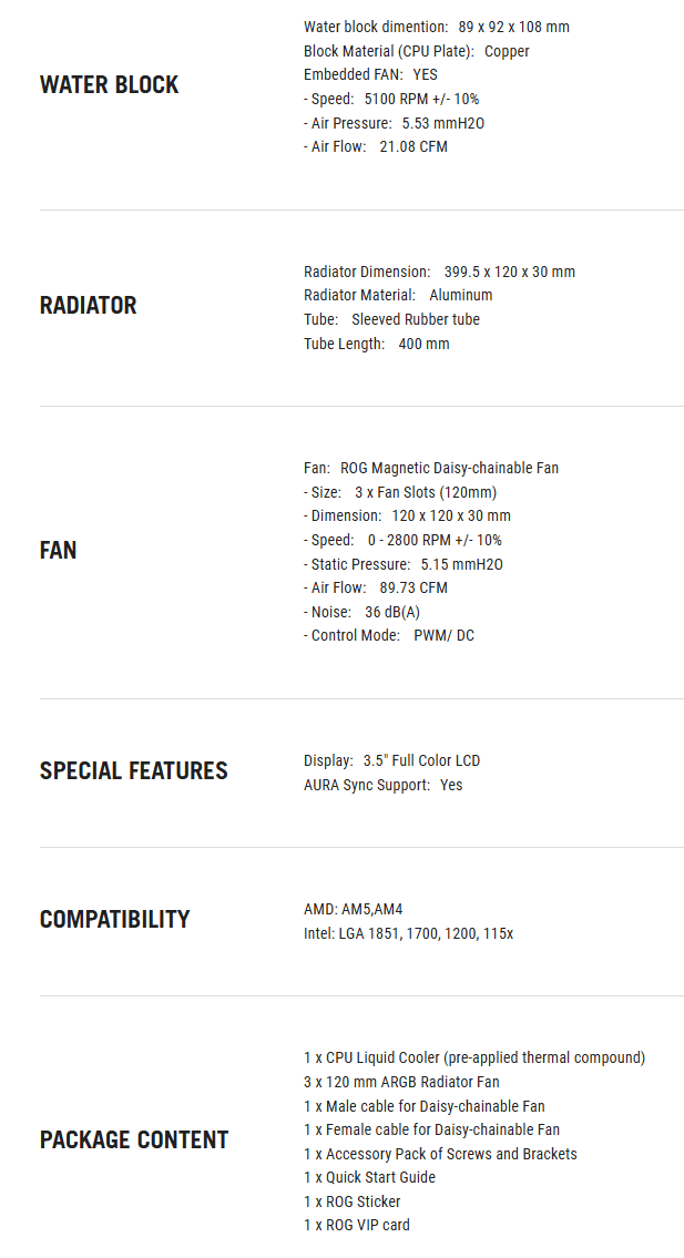 ASUS ROG RYUJIN III 360 ARGB EXTREME SPECS
