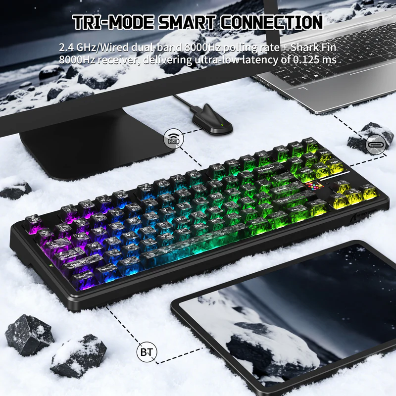 Attack Shark X87 Ultra Wireless 8K TKL RGB Mechanical Gaming Keyboard – Forged Carbon/Iced Orange/Shadow Jade (Megalodon Switches) image 6