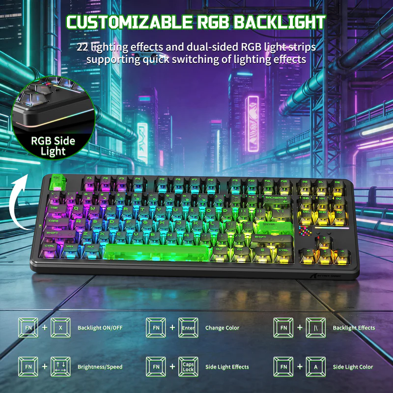 Attack Shark X87 Ultra Wireless 8K TKL RGB Mechanical Gaming Keyboard – Forged Carbon/Iced Orange/Shadow Jade (Megalodon Switches) image 4