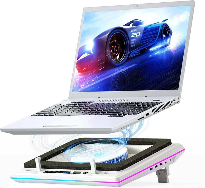 llano V12 RGB LCD Touch Screen Laptop Cooling Pad – Black/White image 2