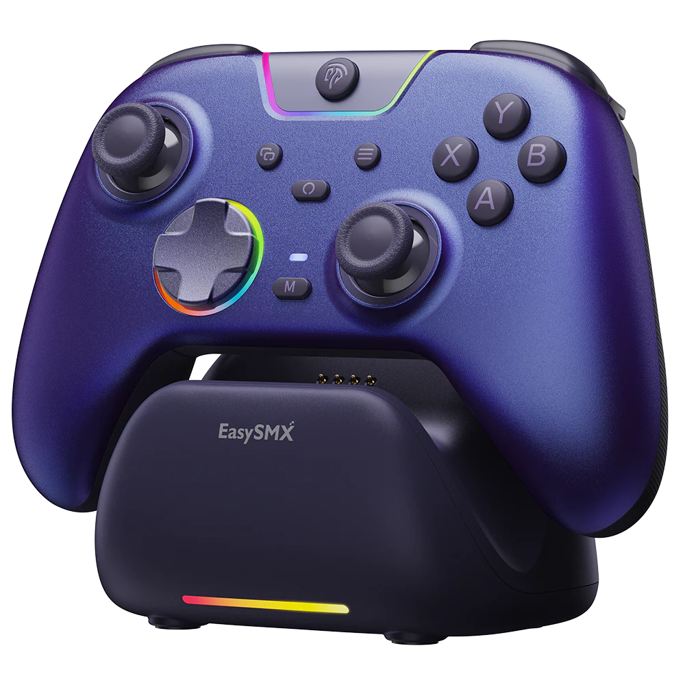 EasySMX X05Pro Wireless Gaming Controller with Charging Dock, Quiet Button and Hall Effect Joysticks – Black/White/Aurora Purple image 3