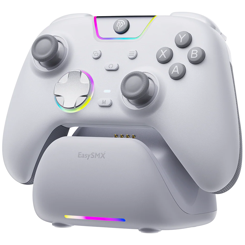 EasySMX X05Pro Wireless Gaming Controller with Charging Dock, Quiet Button and Hall Effect Joysticks – Black/White/Aurora Purple image 2