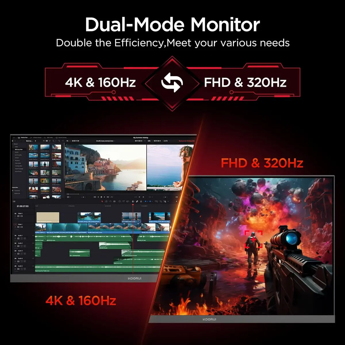 Koorui G2741L, 27″ Dual Mode 4K 160Hz, FHD 320Hz 1ms, IPS Gaming Monitor image 2