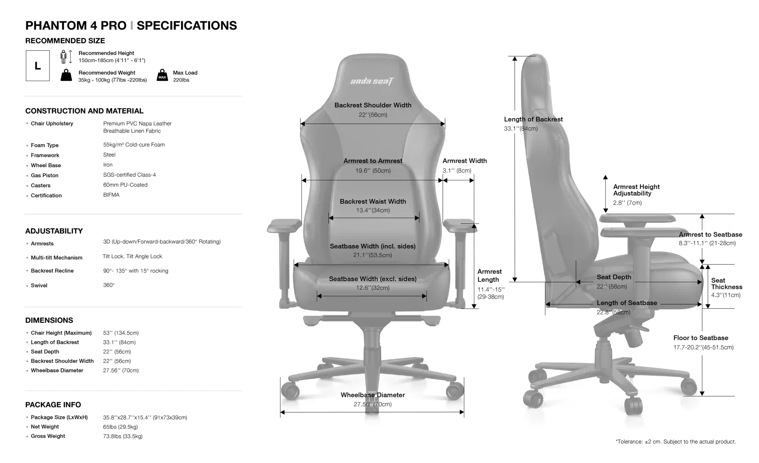 ANDASEAT PHANTOM 4 PRO SPECS