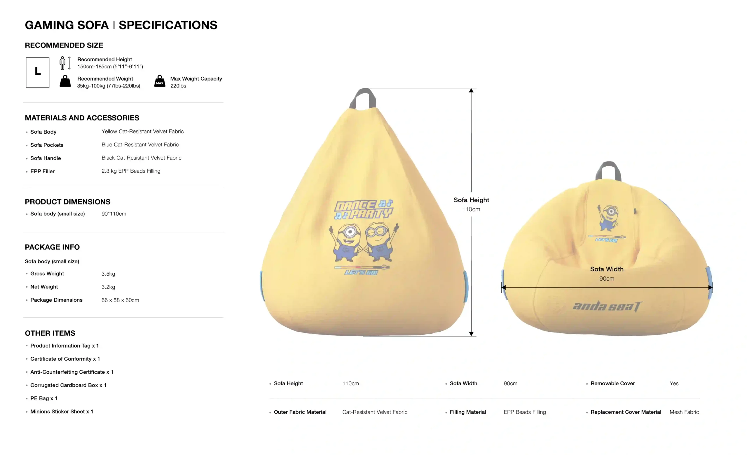 ANDASEAT MINIONS CLOUD BEAN BAG